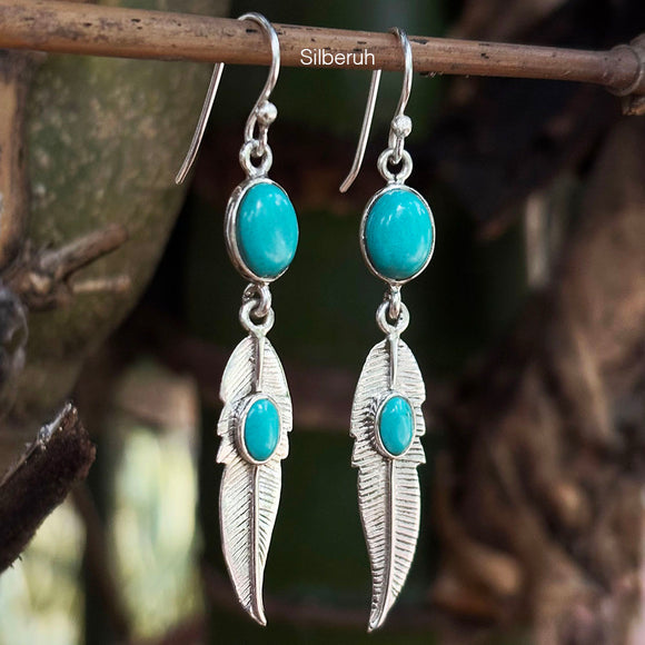 Turquoise Feather Gypsy Silver Earring