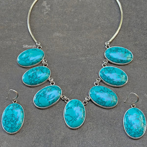 Turquoise Hasli Silver Necklace & Earring Set