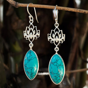 Turquoise Lotus Silver Earring