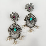 Turquoise & Pearl Silver Oxidised Earring