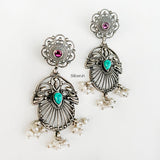 Turquoise & Pearl Silver Oxidised Earring