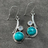 Turquoise & Rainbow Moonstone Silver Earring