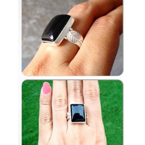 Long Oval Black Onyx Gemstone Ring, Bohemian Style Black Stone Ring, A –  Its Ambra