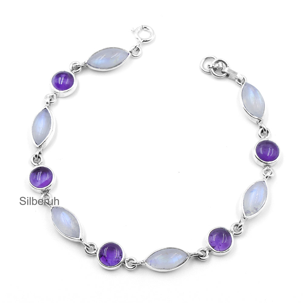 Amethyst & Rainbow Moonstone Silver Bracelet – SILBERUH