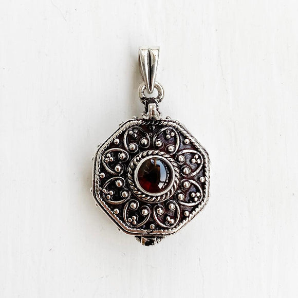 Garnet Poison Box Silver Pendant