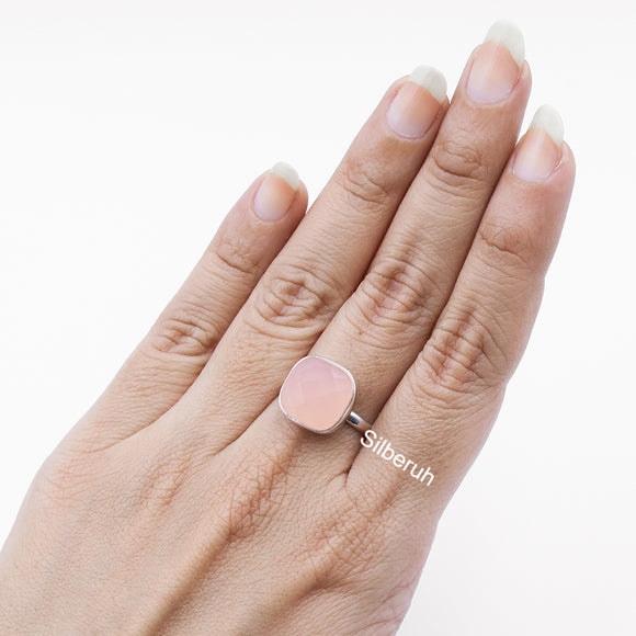 Rose Quartz Facetted Adjustable Silver Ring