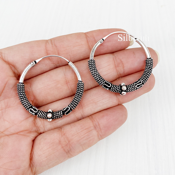 Silver Banjara Bali Hoop Earring